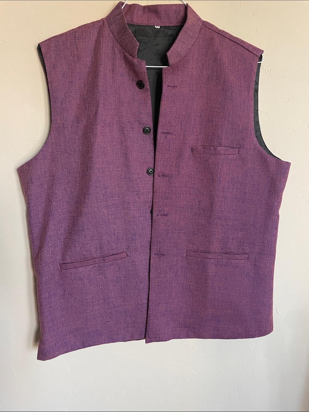Men's Purple Mandarin Collar Vest - Contemporary Tailored Fit